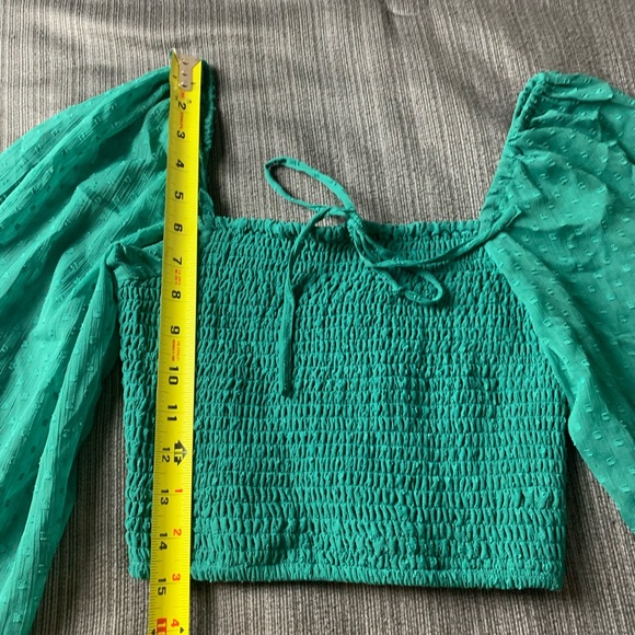 BOG Collective Green Textured Puff Sleeve Blouse Extra Small - Picture 9 of 9